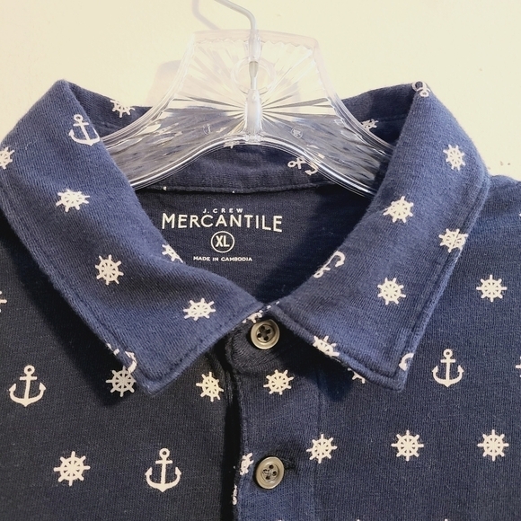 J. Crew Mercantile | Men's Quarter Button Anchor Wheel Navy Shirt (Size XL) - Picture 3 of 13